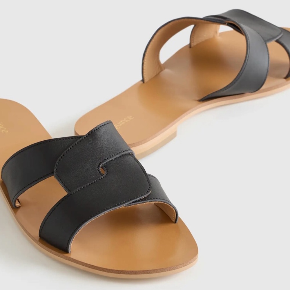 QUINCE Italian Leather Cutout Slide Sandals
